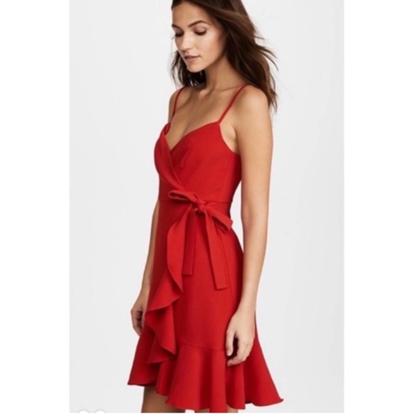 Likely Centinela faux wrap ruffle dress red 6 - Picture 1 of 11